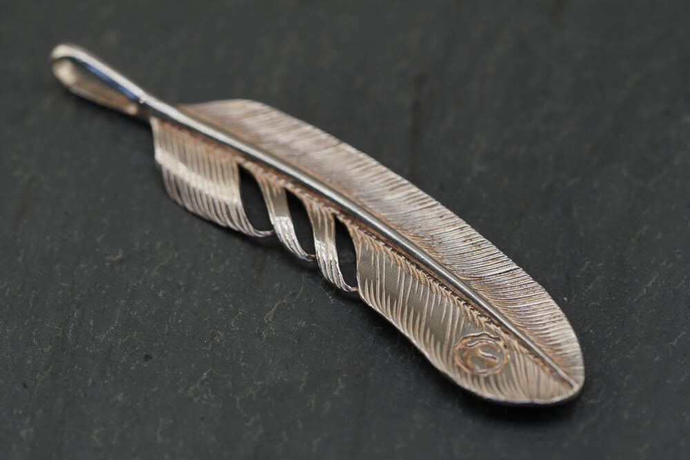 Large Silver Feather Pendant (w/ gold stamp + no coil)