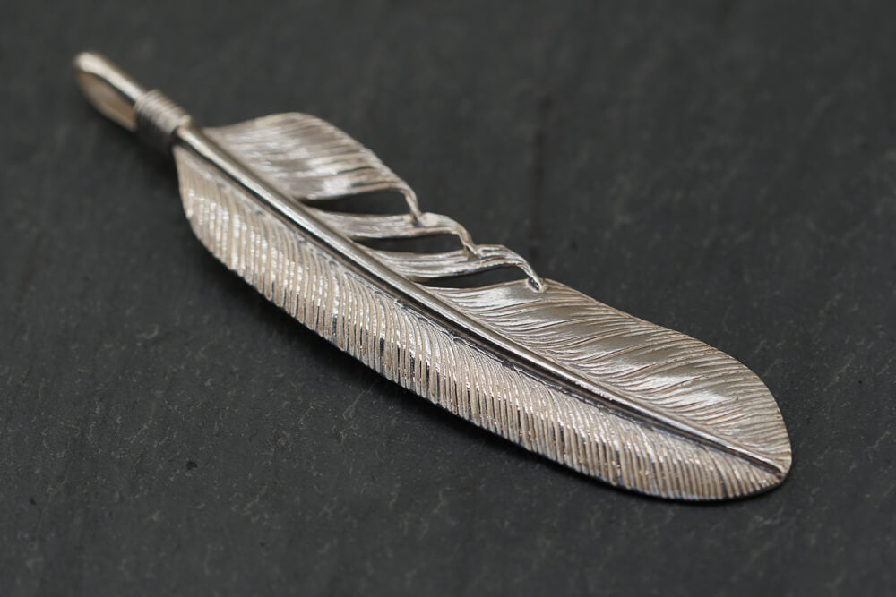 Large Silver Feather Pendant (w/ silver coil)