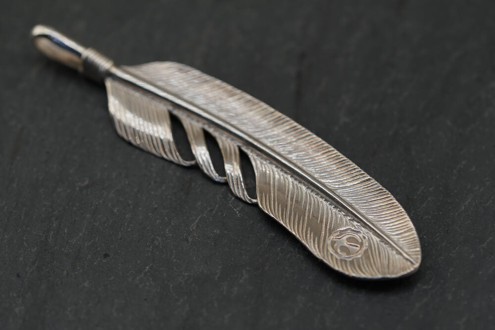 Large Silver Feather Pendant (w/ silver coil)