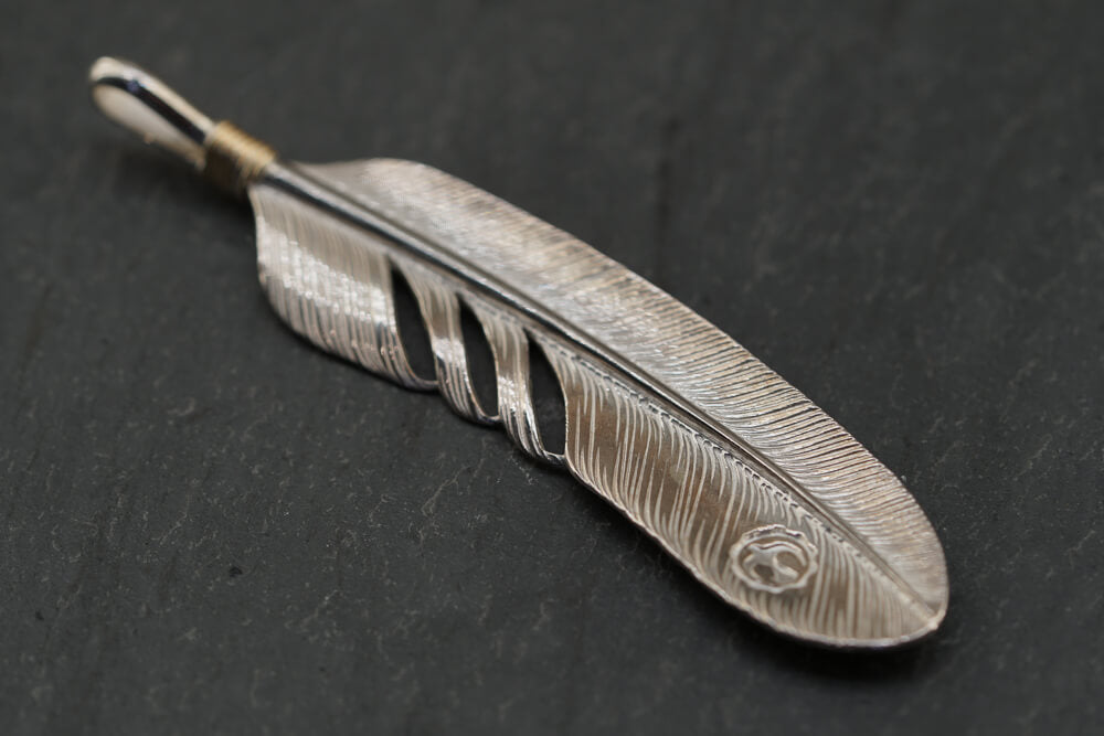 Large Silver Feather Pendant (w/ gold coil)