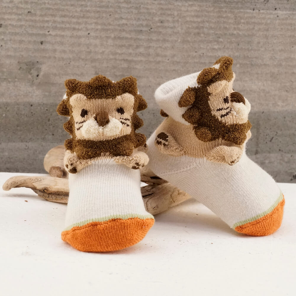 Orange Lion Animal Socks, 9-12cm