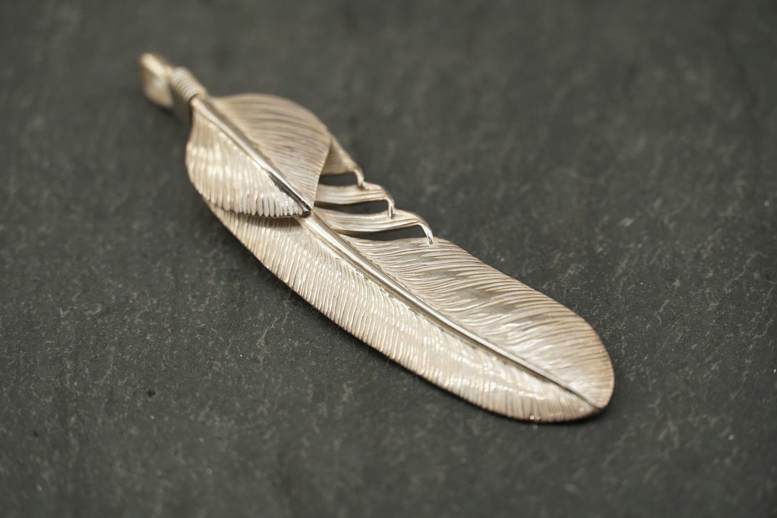 Large Silver Feather Pendant (w/ silver heart feather)
